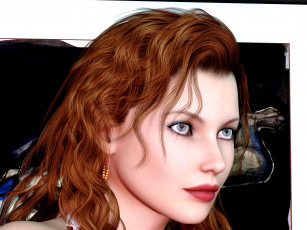 Картинка 3д+графика портрет+ portraits взгляд девушка фон рыжая