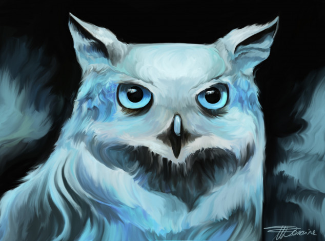 Обои картинки фото рисованное, животные,  птицы,  совы,  филины, взгляд, птица, сова