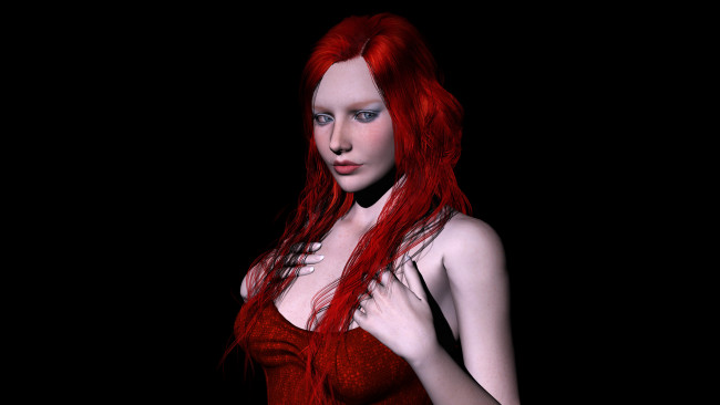 Обои картинки фото 3д графика, люди , people, фон, рыжая, взгляд, девушка