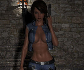 обоя 3д графика, люди , people, фон, взгляд, девушка, оружие