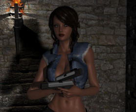 Картинка 3д+графика люди+ people оружие фон девушка взгляд