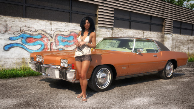 Обои картинки фото 3д графика, люди-авто, мото , people- car ,  moto, девушка, взгляд, фон, автомобиль