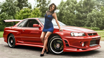 Картинка автомобили -авто+с+девушками nissan skyline gt-r 34