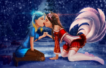 Картинка аниме животные +существа поцелуй фон девушки