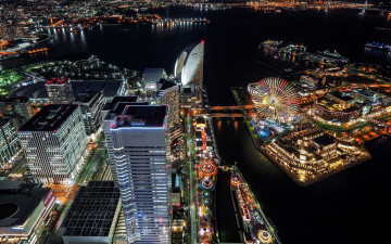 Картинка токио Япония города токио+ ferris wheel ночь palette town огни cityscape night tokyo japan городской пейзаж city lights город