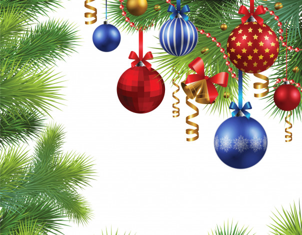 Обои картинки фото праздничные, векторная графика , новый год, ветки, шары, праздник
