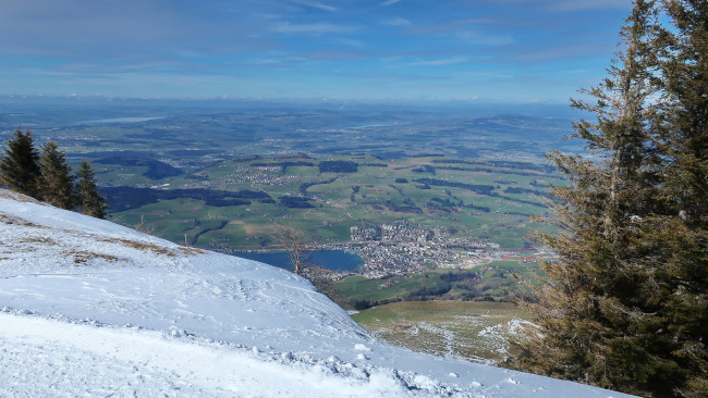 Обои картинки фото города, - панорамы, снег, горы, долина