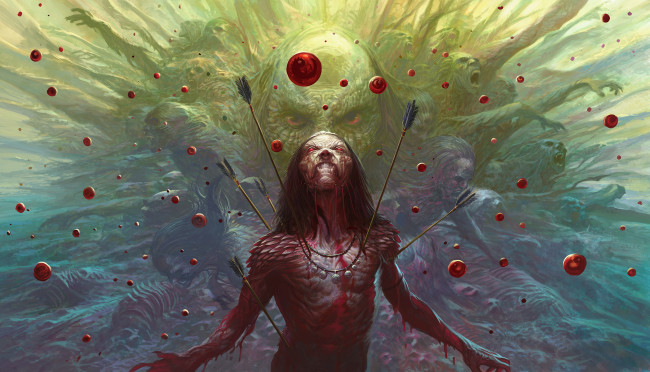 Обои картинки фото фэнтези, существа, существо, фон, стрелы