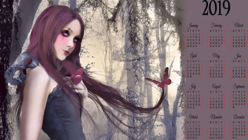 Картинка календари фэнтези дерево маска девушка бабочка