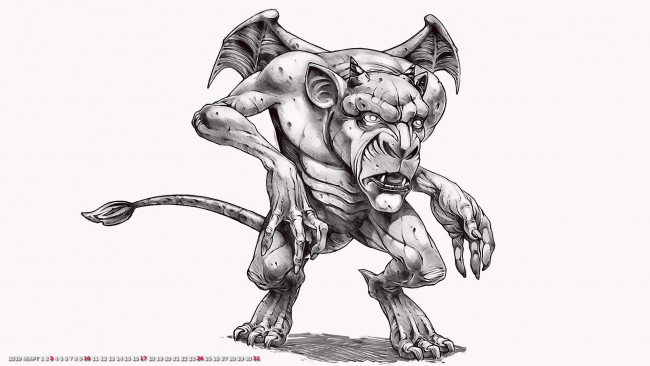 Обои картинки фото календари, фэнтези, существо, крылья, демон