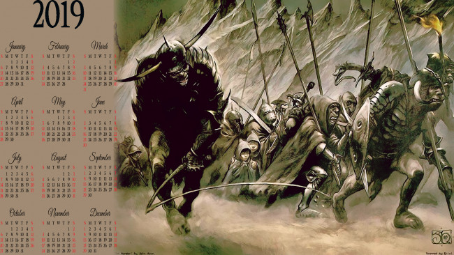 Обои картинки фото календари, фэнтези, существо, оружие, гоблин, войско