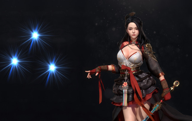 Обои картинки фото фэнтези, девушки, девушка, меч, азиатка