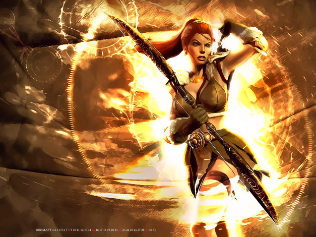 Обои картинки фото календари, фэнтези, девушка, оружие, calendar, 2020