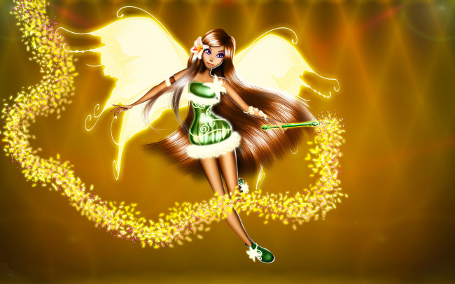 Обои картинки фото фэнтези, феи, девушка, фон, взгляд, крылья, палочка