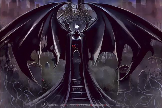 Обои картинки фото календари, фэнтези, кладбище, существо, крылья, calendar, 2020