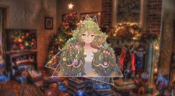 Картинка аниме зима +новый+год +рождество девушка