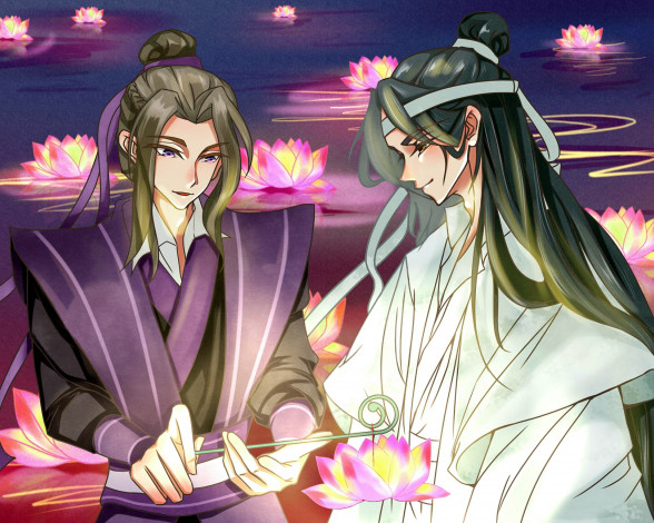 Обои картинки фото аниме, mo dao zu shi, цзян, чэн, лань, сичень, лотосы