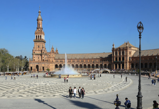 Обои картинки фото площадь испании севилья, города, севилья , испания, площадь, испании, севилья, город, фонтан