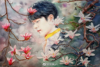 Картинка рисованное люди сяо джань лицо цветы ветки