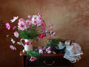 обоя цветы, космея, натюрморт