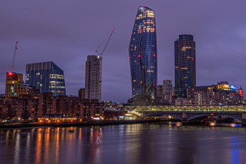 Картинка города лондон+ великобритания река мост вечер огни