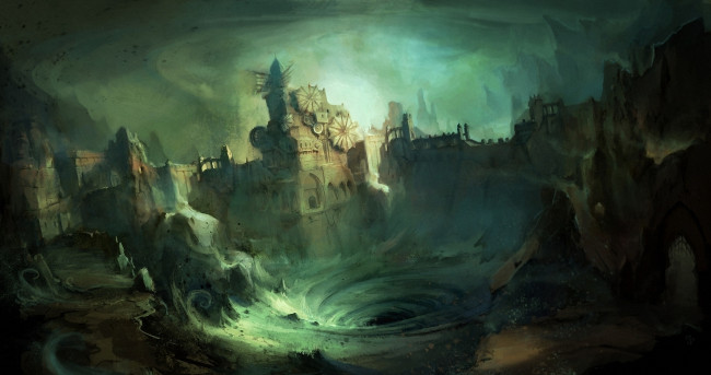 Обои картинки фото фэнтези, иные, миры, времена, воронка, город