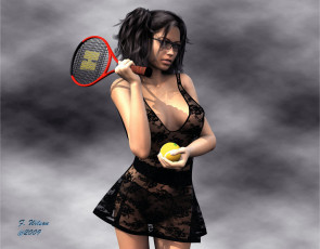 Картинка 3д графика people люди девушка ракетка мяч