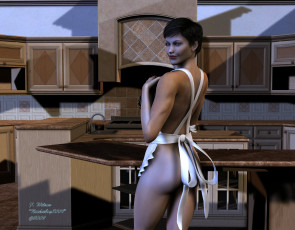 Картинка 3д графика people люди кухня девушка