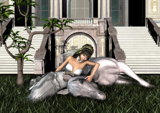 Картинка 3д графика fantasy фантазия девушка лошадь