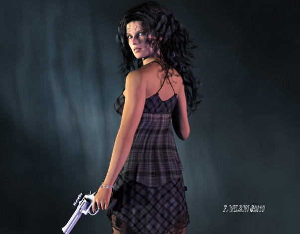 Обои картинки фото 3д, графика, people, люди, девушка, револьвер