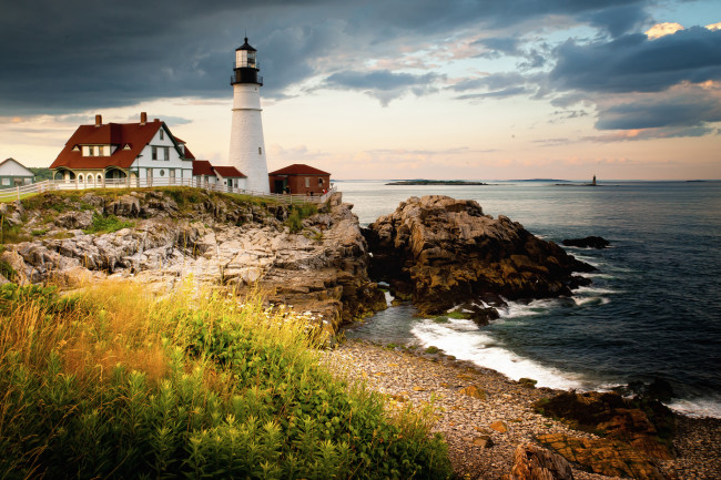 Обои картинки фото portland, head, light, cape, elizabeth, maine, природа, маяки, побережье, залив, мэн