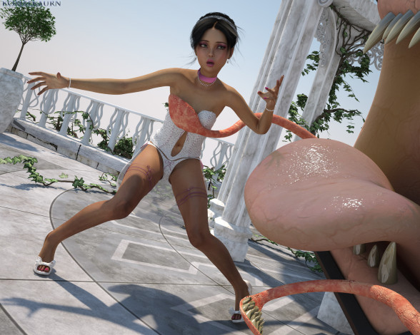 Обои картинки фото 3д графика, fantasy , фантазия, язык, девушка, существо