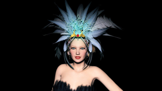 Обои картинки фото 3д графика, people , люди, девушка, перья, взгляд
