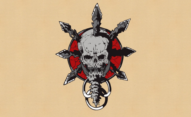 Обои картинки фото рисованные, минимализм, череп, копья