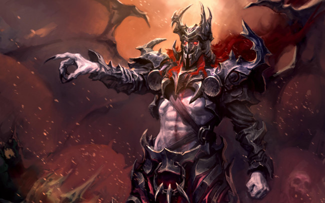 Обои картинки фото фэнтези, демоны, демон, доспехи, дым, пламя