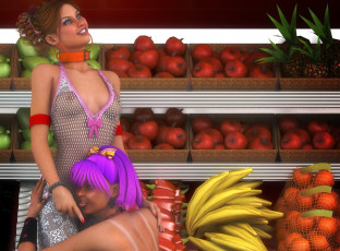 Картинка 3д+графика люди+ people фрукты фон взгляд девушки
