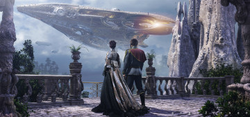 Картинка 3д+графика фантазия+ fantasy космические кораьли балкон женщина мужчина