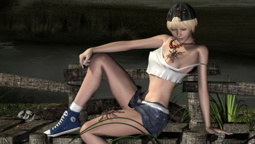 Картинка 3д+графика люди+ people пауки шляпа фон взгляд девушка