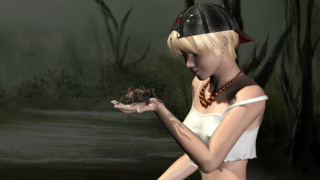 Картинка 3д+графика люди+ people пауки шляпа фон взгляд девушка