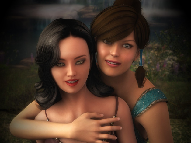 Обои картинки фото 3д графика, портрет , portraits, фон, взгляд, девушки