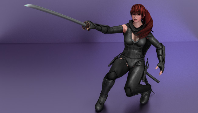 Обои картинки фото 3д графика, аниме , anime, оружие, фон, взгляд, девушка