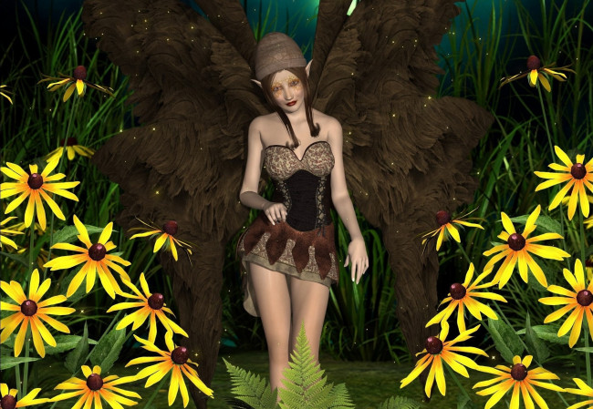 Обои картинки фото 3д графика, эльфы , elves, шляпа, фон, взгляд, эльфийка, цветы