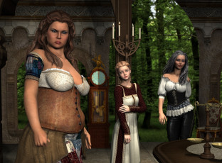 Картинка 3д+графика люди+ people взгляд фон свечи девушки