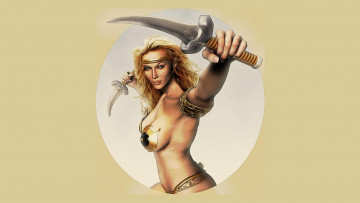 Картинка рисованное люди девушка нож униформа взгляд фон