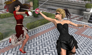 Картинка 3д+графика фантазия+ fantasy фон взгляд девушки оружие