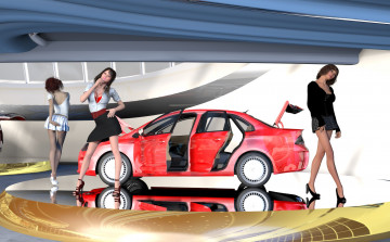 Картинка 3д+графика люди-авто мото+ people-+car+ +moto автомобиль фон взгляд девушки