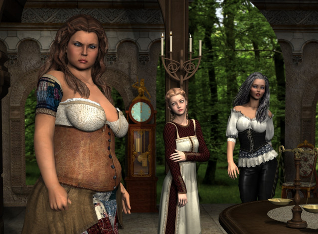 Обои картинки фото 3д графика, люди , people, взгляд, фон, свечи, девушки