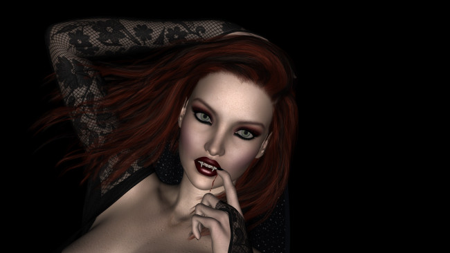 Обои картинки фото 3д графика, существа , creatures, взгляд, вампир, фон, девушка