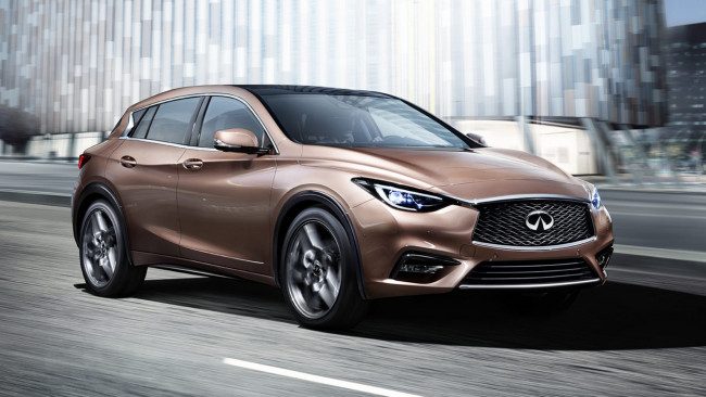 Обои картинки фото infiniti q30 concept, автомобили, infiniti, q30, движение, трасса, медная, бронзовая, concept