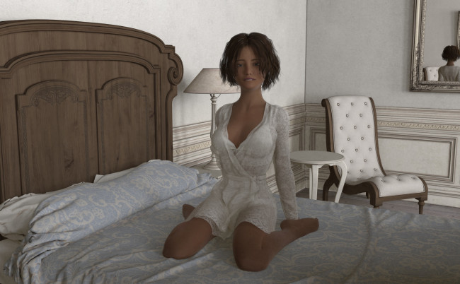 Обои картинки фото 3д графика, люди , people, девушка, взгляд, фон, интерьер